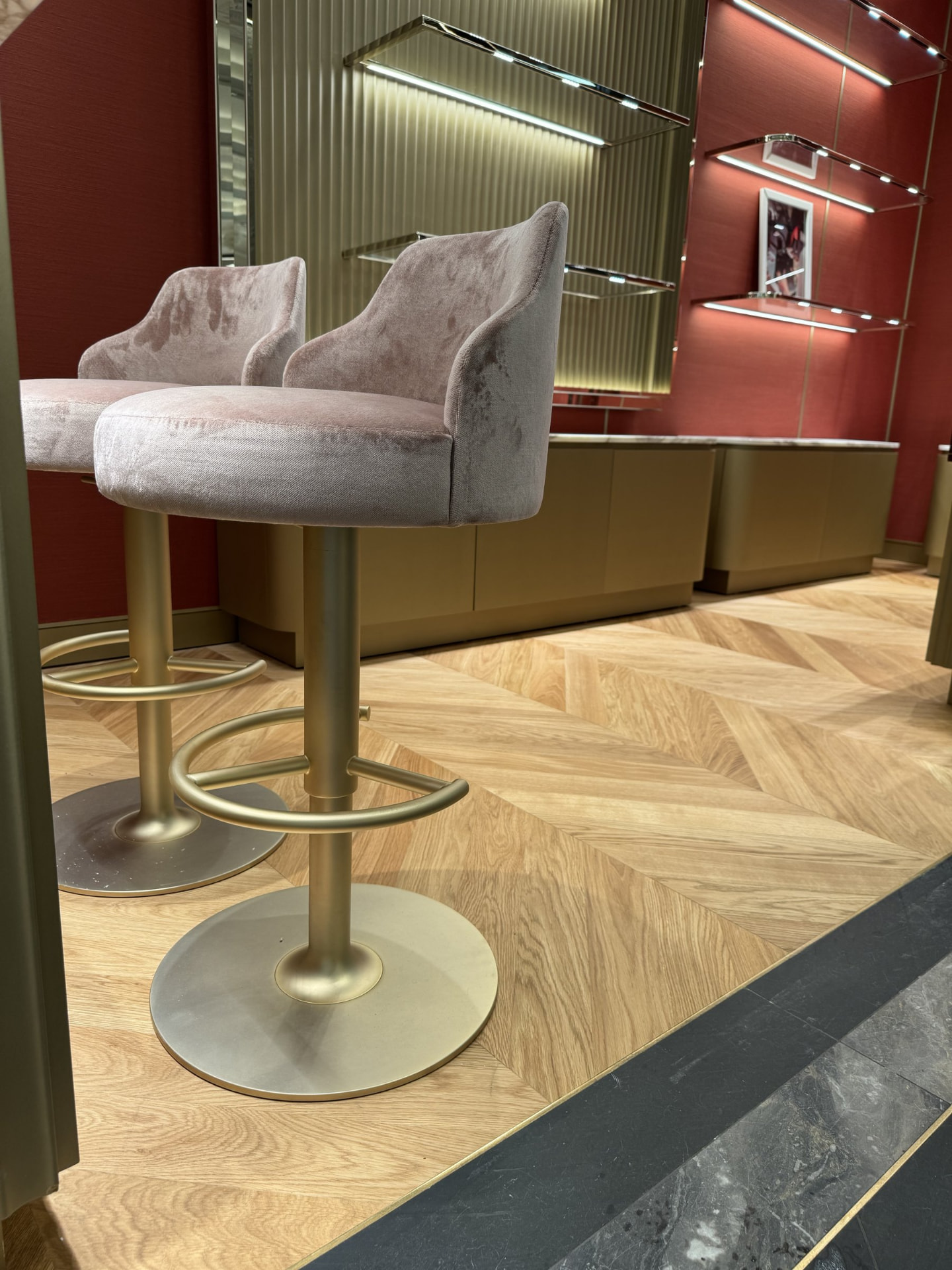 Delvaux — Harrods — Seating detail on chevron parquet