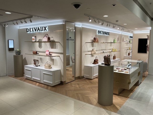 Delvaux — Harrods — Twin display bays with illuminated Delvaux signage